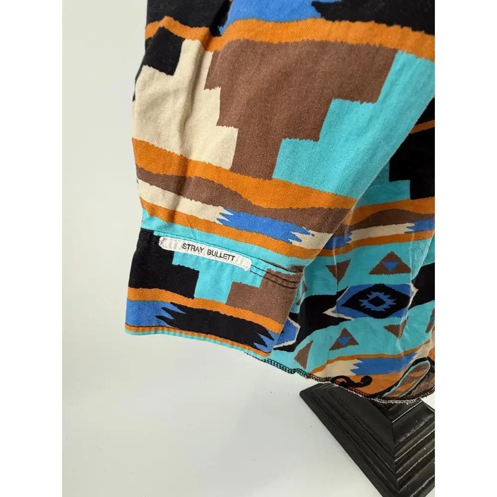 Cowboy Western Rodeo Aztec Shirt Ranch Button Up Bold Print Stand Collar Large - Picture 4 of 8